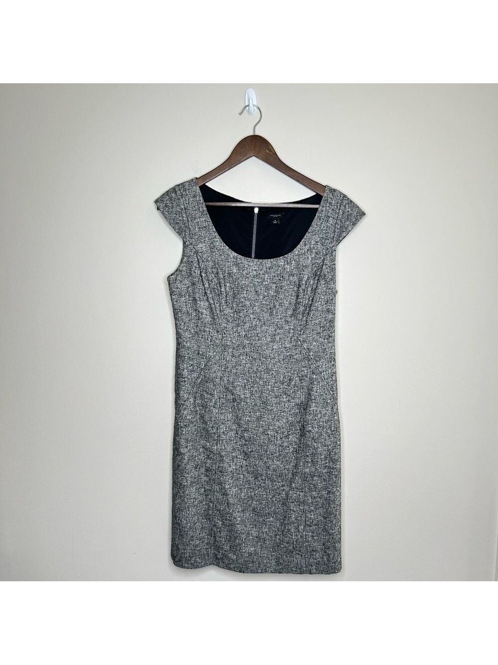 Ann Taylor Black White Cotton Blend Dress Boat Neck Size 6